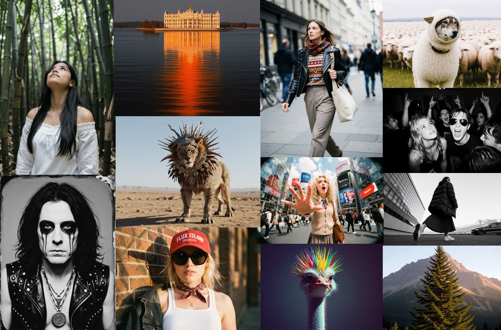 Official FLUX.2 Klein collage of portraits, products, nature, and stylized outputs